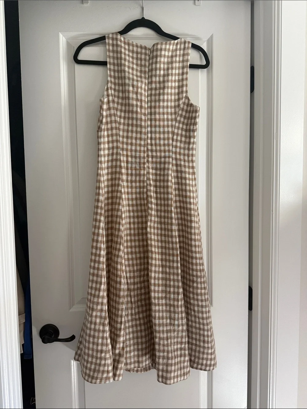 Reformation Beige Gingham Button-Front Midi Dress - Picture 2 of 3